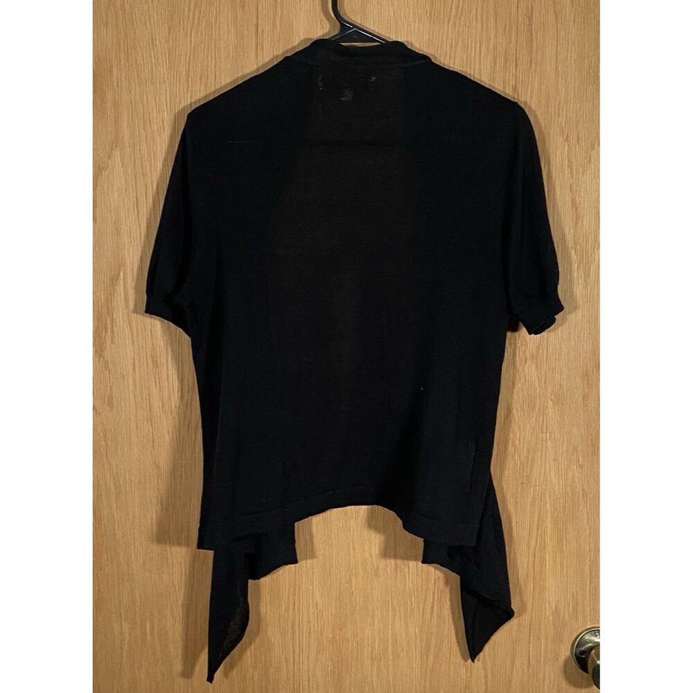 Women's M Black Cardigan Sweater Open Waterfall Front Minimalist Career Linen - Picture 3 of 8
